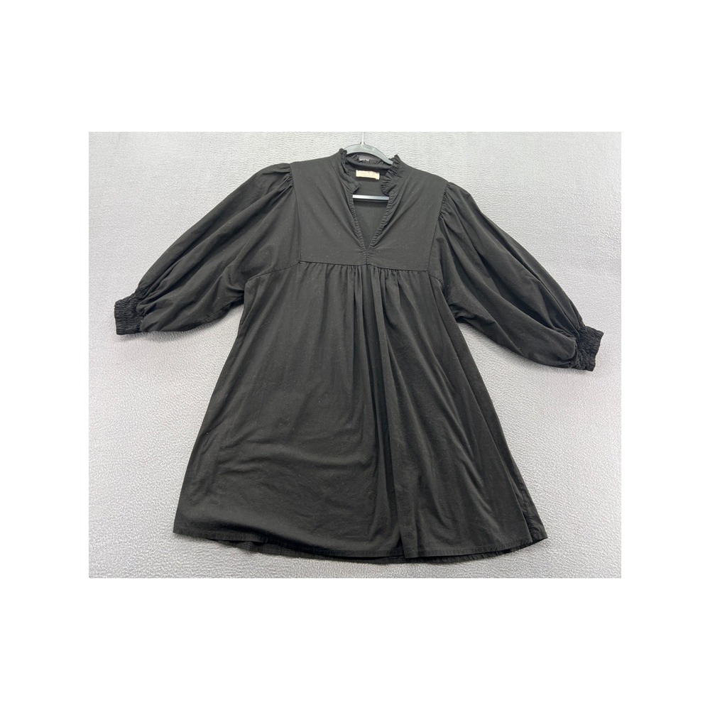 Sofia Dress Womens Made in Italy Black Babydoll Ruffle V-Neck Puff Sleeve  M